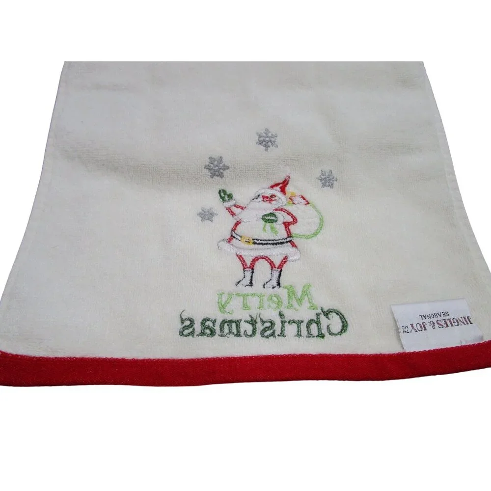 Merry Christmas Santa Embroidered Holiday Hand Towel Jinglis and Joy EUC
